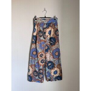 Ollari New York Women's Pleated Wide Leg Pant in Blue Botanical Size XS